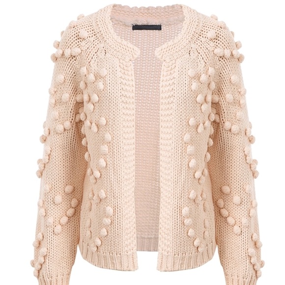 Beige knitted open front hair ball cardigan - Picture 2 of 3